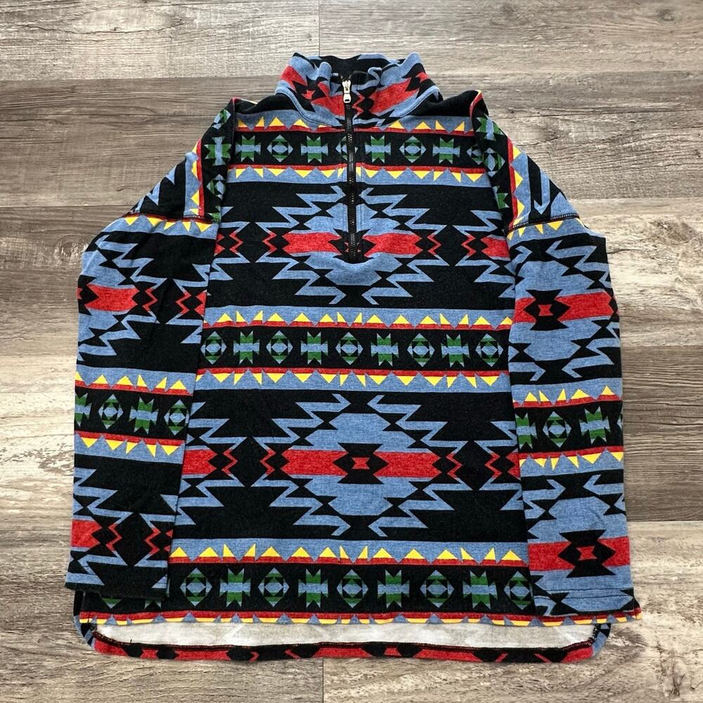 Chaps Multicolor Womens M 1/4 Zip Aztec Southwestern Pullover Mock Sweatshirt